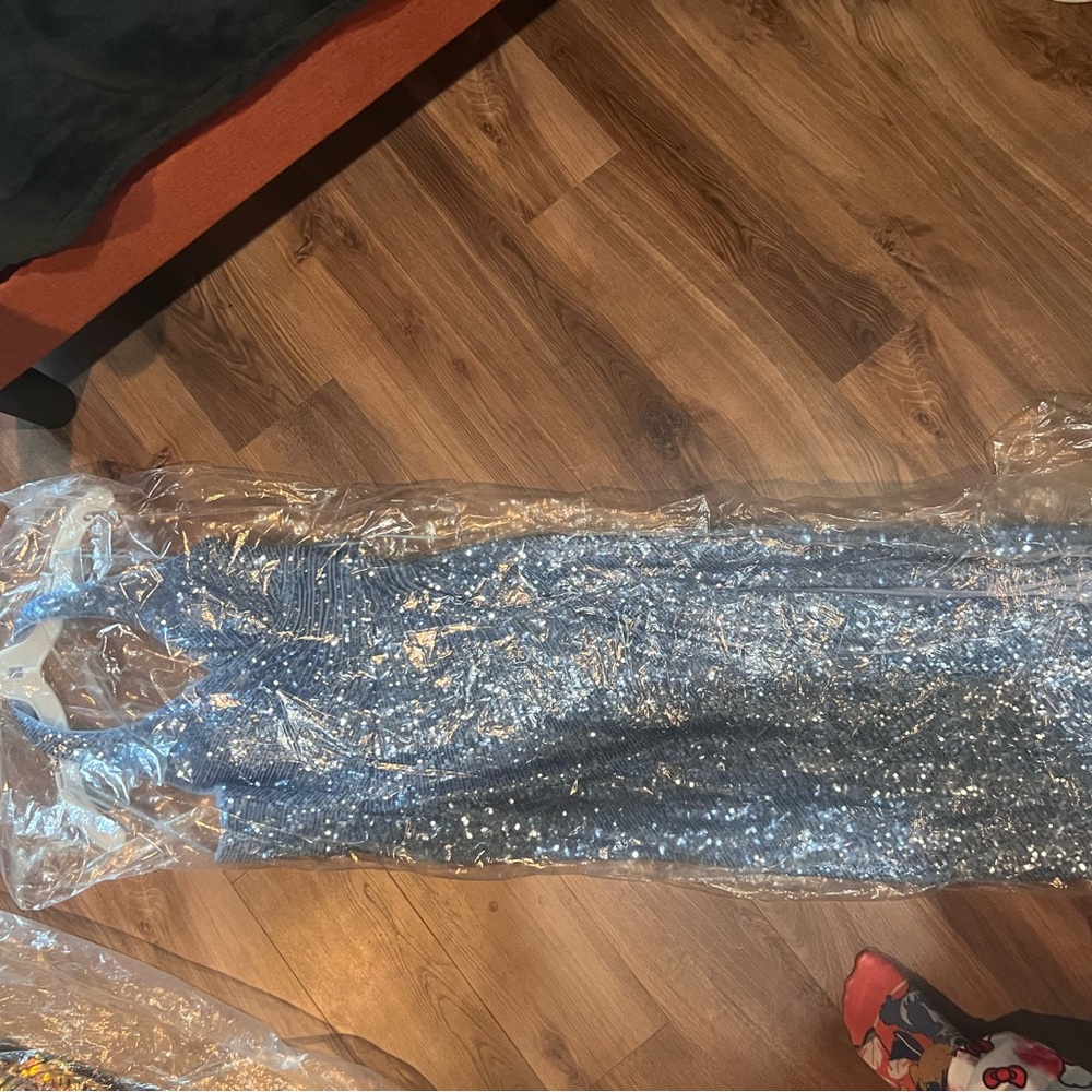Mac Duggal Sequin Gown in Slate Blue